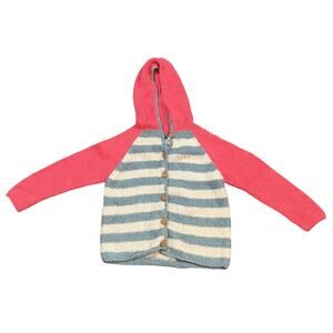 NWT Kiwi industries Hand Loomed 100% cotton cardigan blue pink white 4T Girl